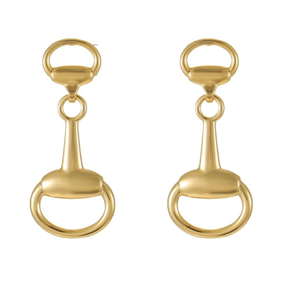 Snaffle bit earrings gold buckle dangle horsebit
